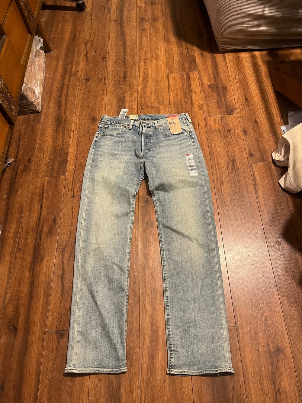 Levi's 501 32x32 Men's Faded Light Blue Straight stretch Jeans